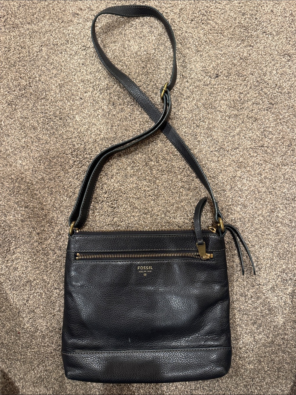 Fossil Black Pebbled Leather Crossbody with Gold Accents